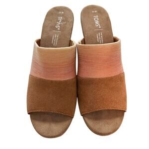 TOMS Monica Cork Wedge Mule Sandal Ombre Tan Orange Size 10